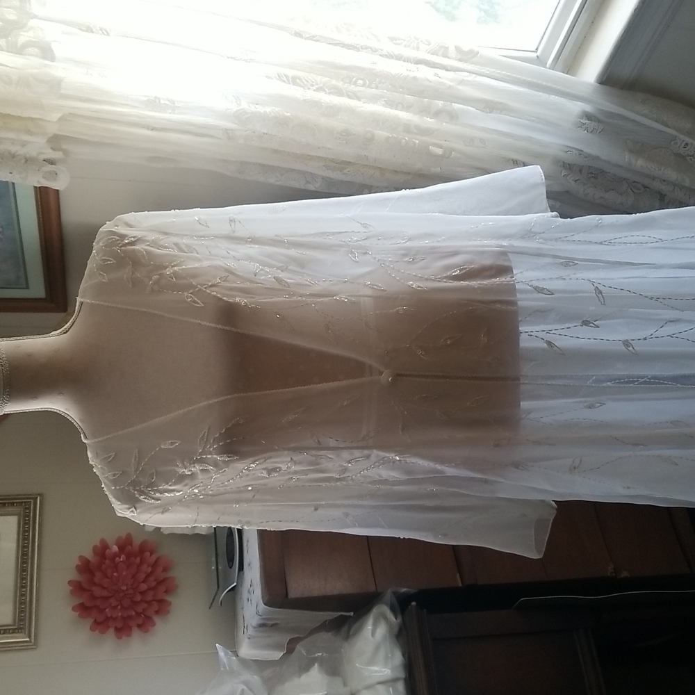 Bridal white beaded sheer gown overlay - XL